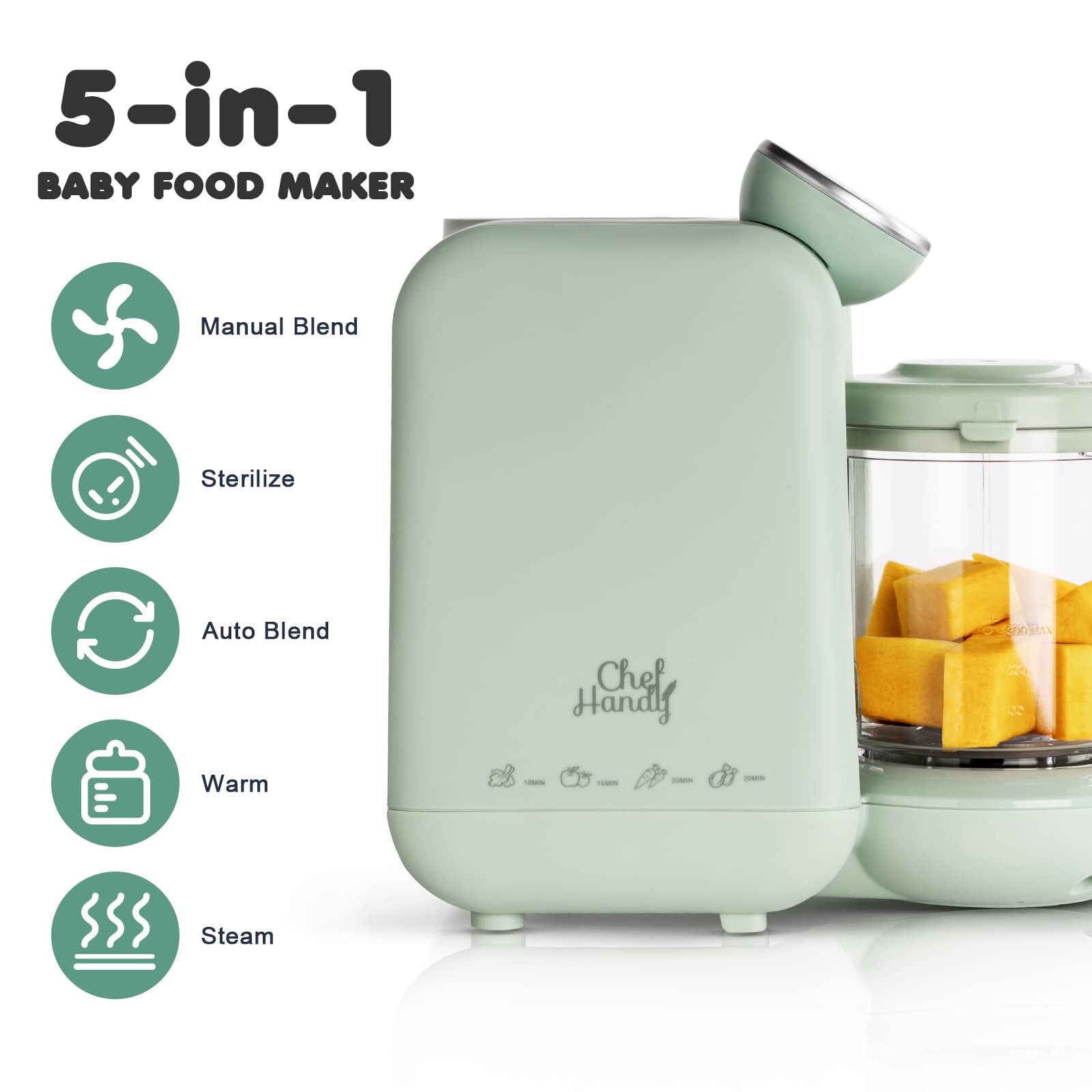 HOMIA Baby Food Maker chopper grinder - Mills and Steamer 8 in 1 Processor  for Toddlers - Steam, Blend, chop, Disinfect, clean, 20 Oz
