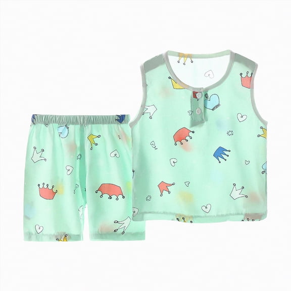 HCNTES Baby Girl Boy Toddler kid Outfit Sets Short Sleeve T-shirt Elastic Waist Shorts 2 Piece Short Set Summer Spring Pjs For 2t 3t 4t 5t 6t 7t Pjs Kids(M01-Light Green,18-24 Months)