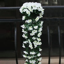 BingTong Artificial Hibiscus Fake Hanging Flowers Plants for Outdoors Spring Summer Decor, White Silk Hibiscus Long Trailing Vines UV Resistant Realistic Faux Flower for Outside Front Door Porch Patio