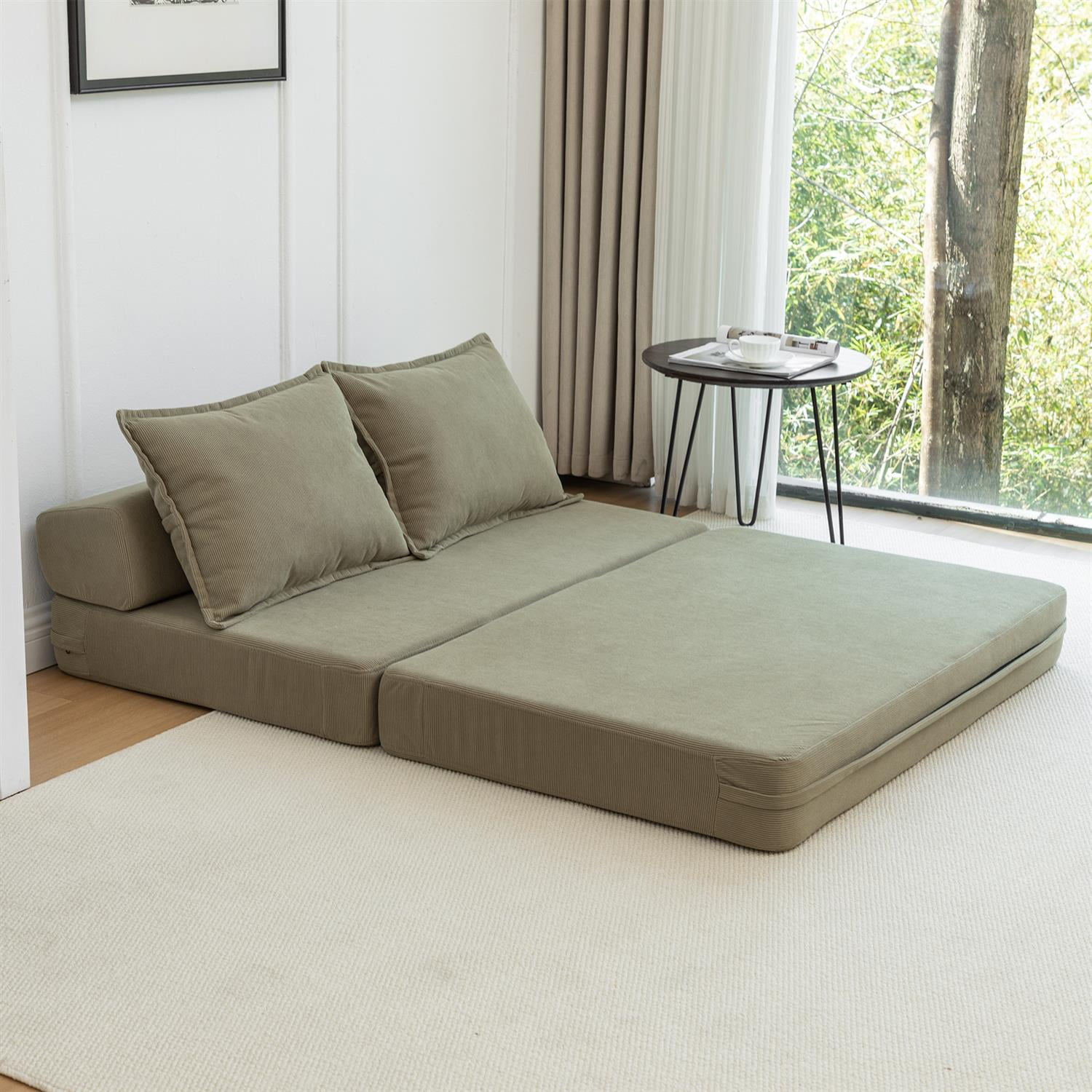 Demi Bonn 47" Twin Size Foldable Sofa Bed Sleeper Lounge Chair with Pillow, Convertible Floor Mattress Couch with Adjustable Backrest for Living Room, Dorm, Green