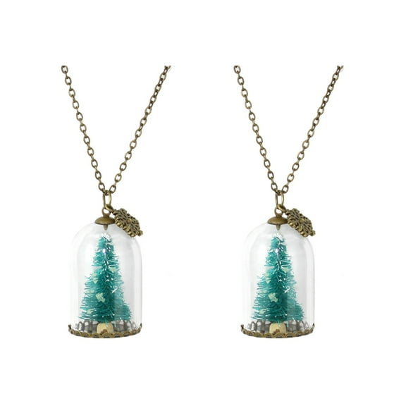 Jiyike 2pcs Christmas Jewelry Mini Glass Dome Bottle Pendant Necklace Glow in Dark Christmas Tree Necklace for Party