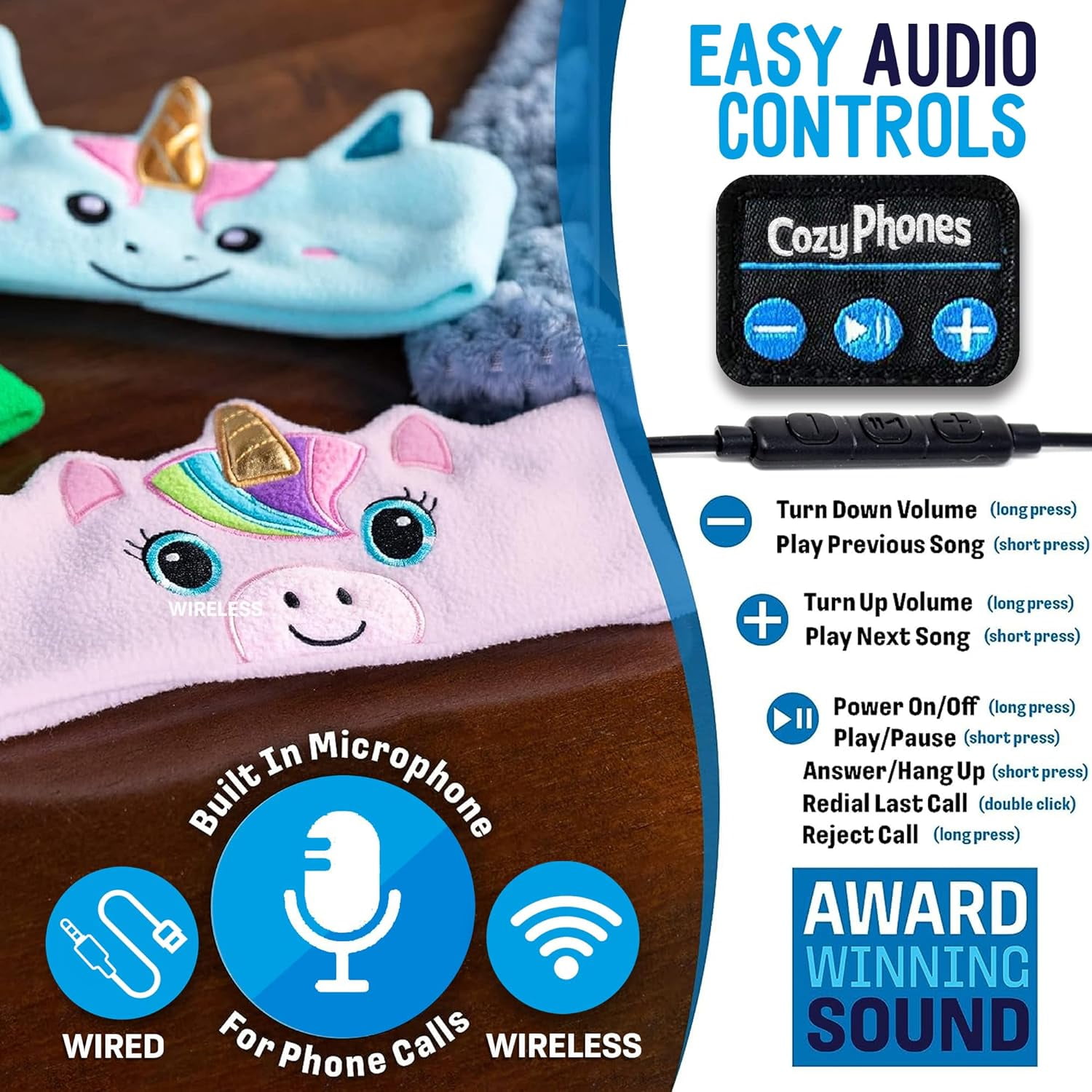 CozyPhones 3.0 Kids Headphones Wireless & Wired with Volume Limiting, Perfect Toddler Earphones - Includes Wired Option & Travel Bag. Great for Girl or Boy, School, Home and Travel - Panda