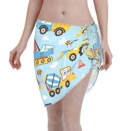 Disketp Building Truck Women Swimsuit Cover Up Short Chiffon Summer Beach Sarong Bikini Wrap Skirt Bathing Suit