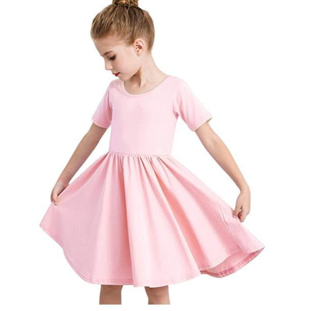Girls Cotton High-Waisted Twirly Skater Dress Toddler Kids Casual Party Dresses 