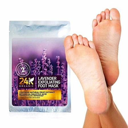 24K Organic Foot Peel Mask - Exfoliating Callus and Dead Skin Remover Foot Mask for Cracked Heels – Lavender Scented Foot