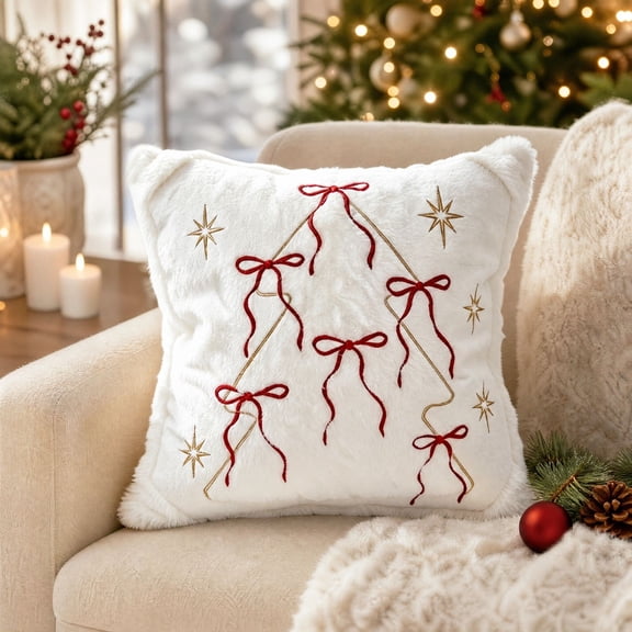 Dalxymotic Christmas Throw Pillow Covers, Snowflake Bow Designs 17.71x17.71 Inch, Holiday Decorative Cushion Cases, Christmas Decorations Indoor Outdoor for Sofa, Couch, Bed