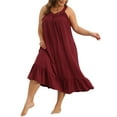 thumbnail image 2 of Agnes Orinda Women's Plus Size Nightgown Sleeveless Wide Strap Pleated Nightdress Chemise Sleepwear 1X Wine Red, 2 of 6