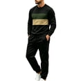 thumbnail image 2 of Babcutegg Mens 2-Piece Outfit Color Block Crew Neck Sweatshirt and Jogger Pants Fashion Casual Set Army Green Size 3XL, 2 of 6