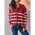 thumbnail image 6 of Women Long Sleeve Color Block Sweaters Striped Tops Button Down Open Front Knit Cardigan Coat Jackets Red S, 6 of 10