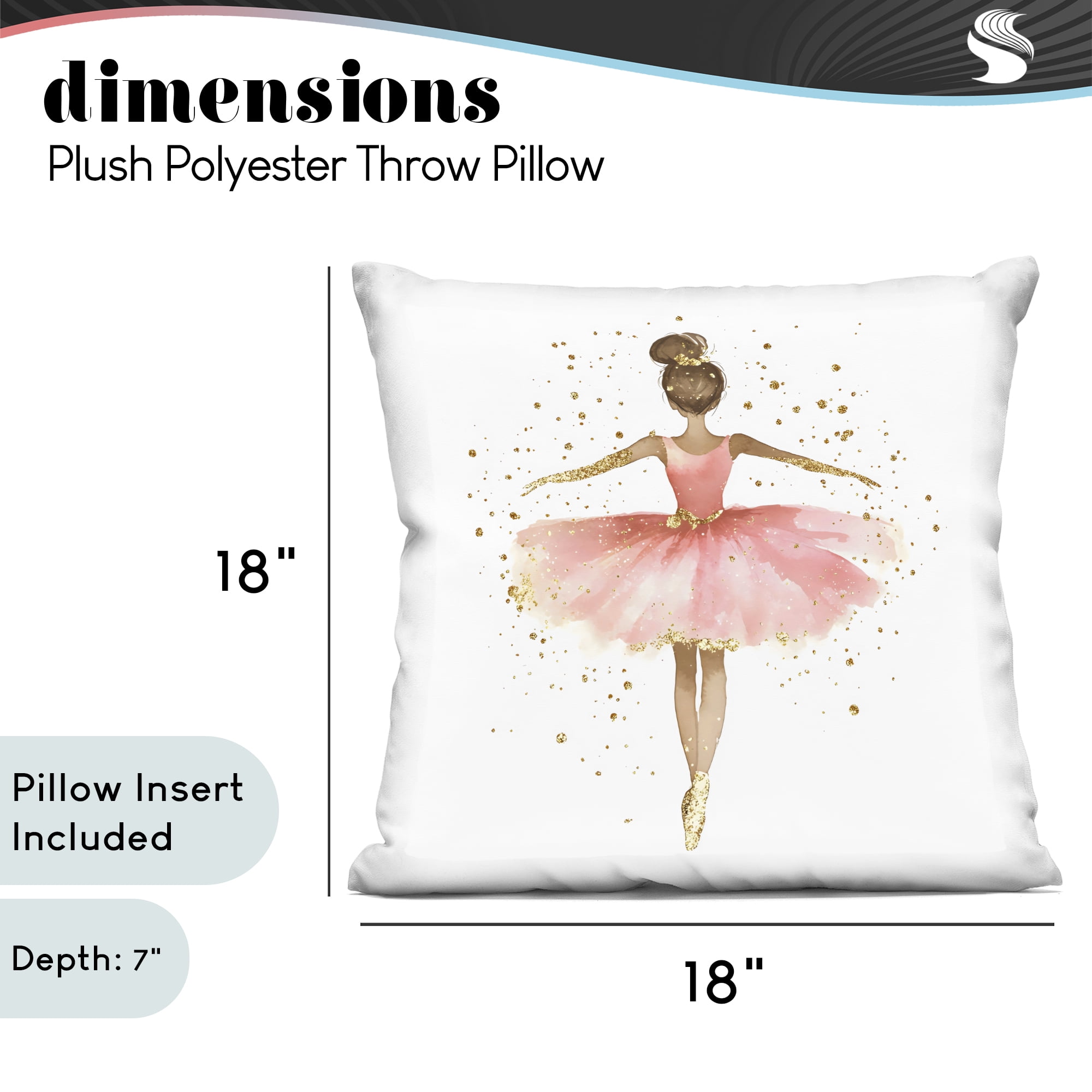 Stupell Industries Ballerina with Gold Glitter Decorative Printed Throw Pillow, design by Creative Studio