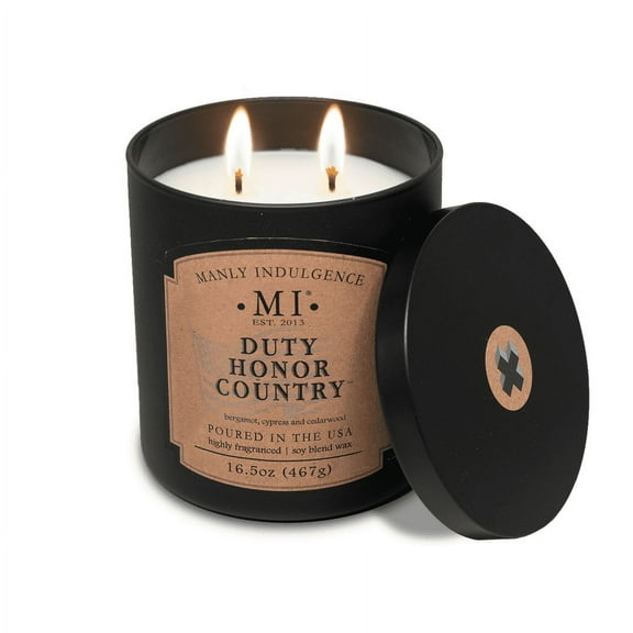 Manly Indulgence Classic  Duty Honor Country Scented Jar Candle, 2 Wick, 16.5 oz, 60h Burn, Woody & Earthy
