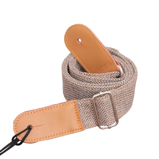Miangastore Sangle en Coton Lin & Cuir Véritable Style Campagnard pour Ukulélé (Gris Clair)