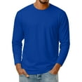 thumbnail image 2 of LNZGNM Blue Long Sleeve Shirt Men Casual Big and Tall Crew Neck Shirts Solid Plain Cotton Blend Tshirt Lightweight Loose Fit Pullover Tee, Blue S, 2 of 9