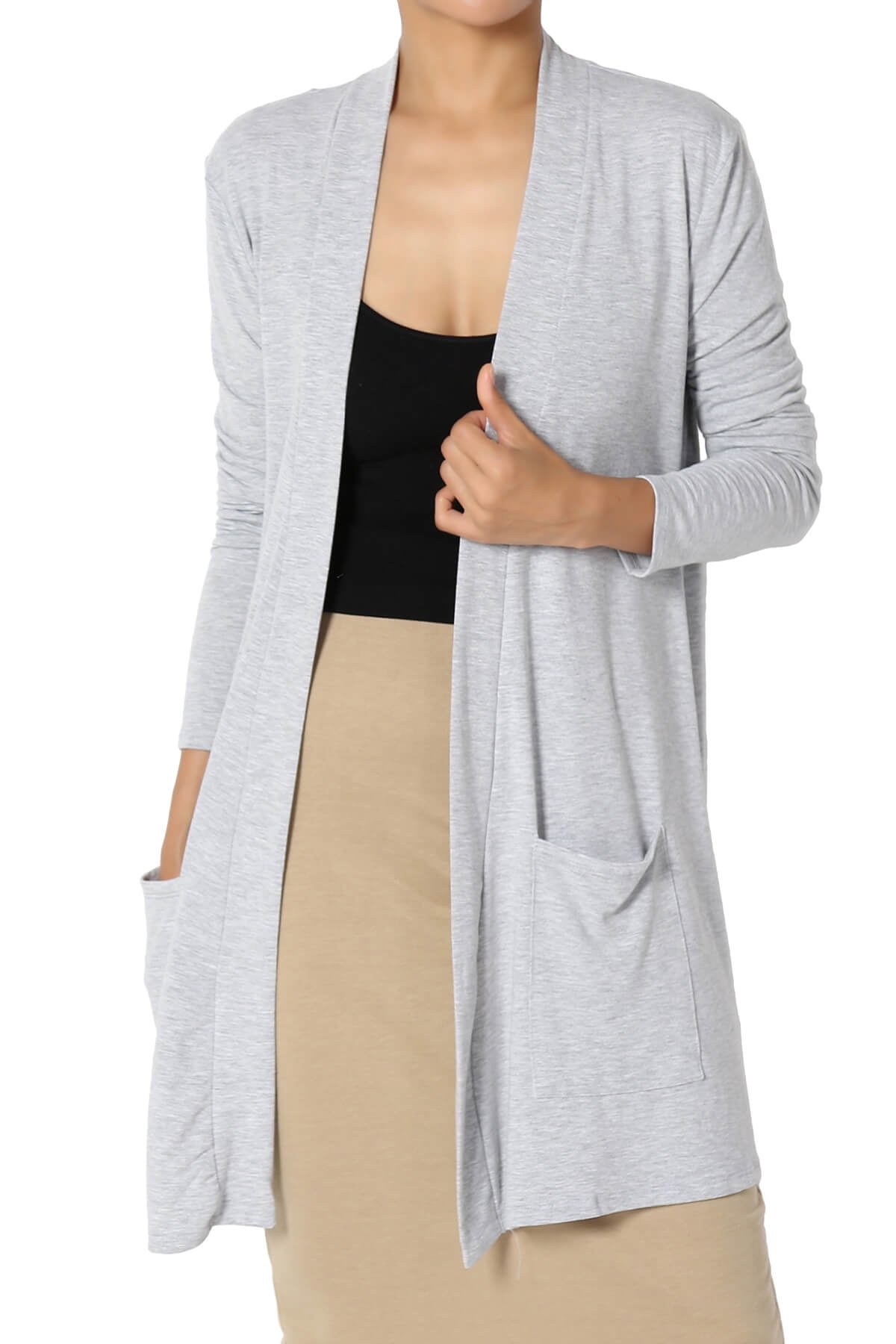 Women's Casual Long Sleeve Pocket Draped Jersey Knit Relaxed Open Front