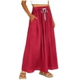 thumbnail image 3 of Busydd Maxi Skirts for Women Comfy Solid Color A-Line Flowy Skirt Casual Elastic Waisted Drawstring Long Skirt with Pockets M, 3 of 6