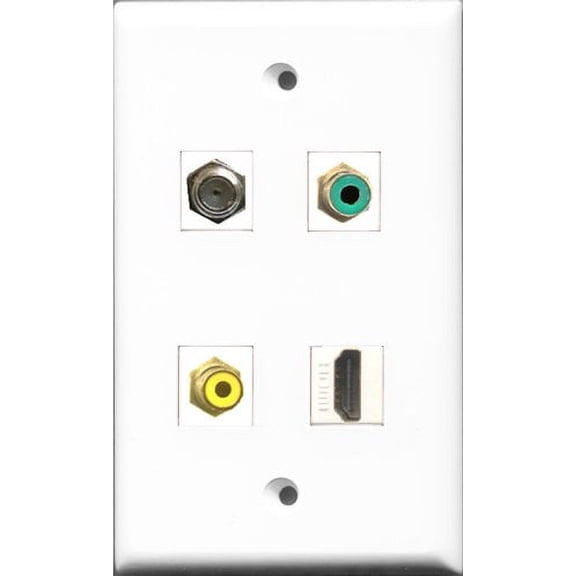 RiteAV 1 Port HDMI and 1 Port RCA Yellow and 1 Port RCA Green and 1 Port Coax Cable TV- F-Type Wall Plate