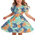 thumbnail image 7 of QSAWXQZ Girls' Floral Dress Puff Short Sleeve Crew Neck A Line Sundress Loose Casual Outfit for Summer 9 Years, 7 of 7