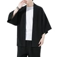 thumbnail image 2 of sunsanly Men Summer Shirt Solid Color Cardigan Open Stitch Chinese Style Plus Size Three Quarter Sleeves Soft Breathable Quick-drying Casual Men Sunscreen Top, 2 of 7