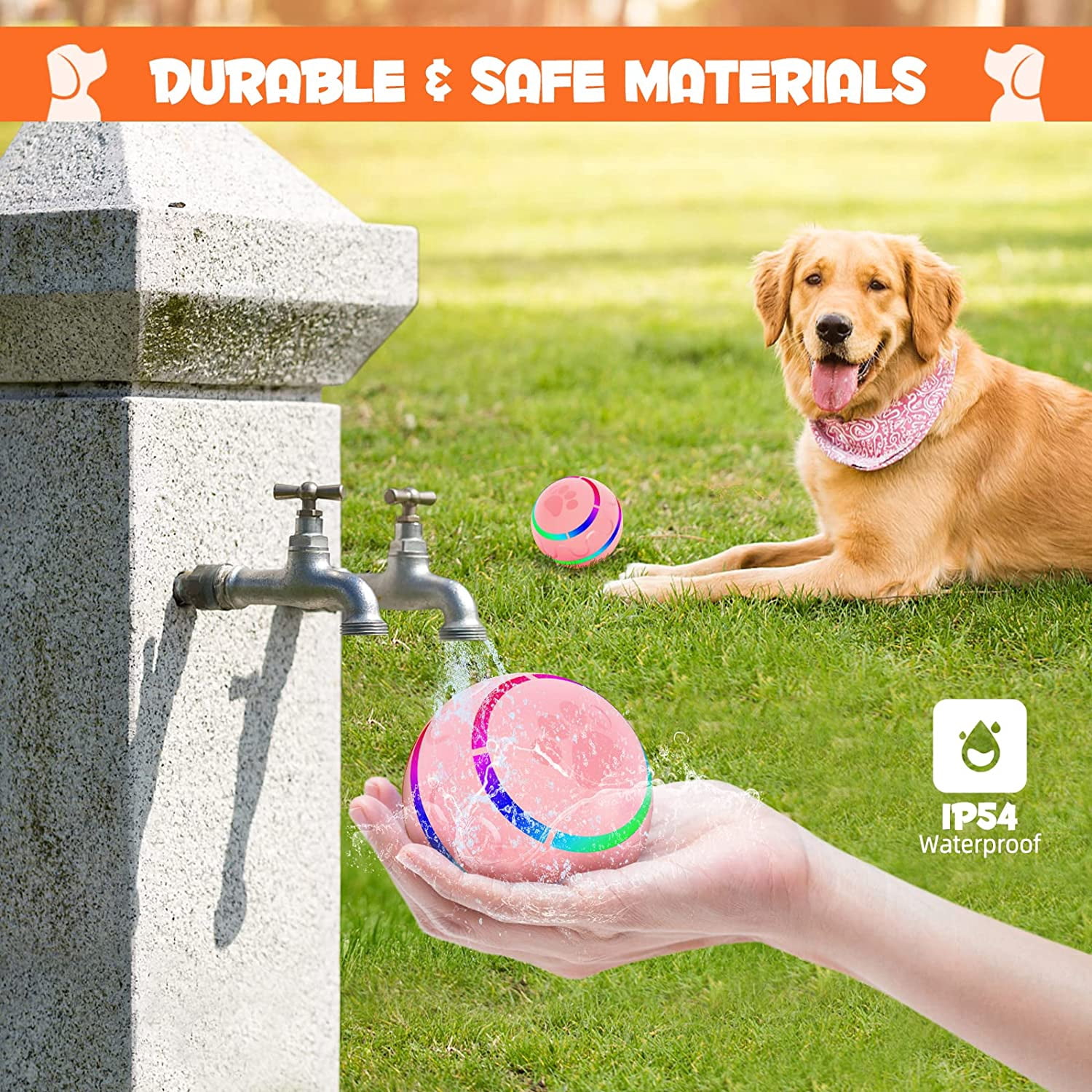 Interactive Dog Ball Toys, Pet Ball for Dogs, Durable Automatic Rolling Ball with Led, Flash Lights for Small Medium Dogs Breed, Wicked Ball with Motion Activat BPA-Free USB Rechargeable (Pink)