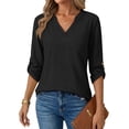 thumbnail image 3 of Fantaslook Roll Up Blouses for Women Dressy Casual Long Sleeve Tunic Tops V Neck Shirts Work Blouses, 3 of 9