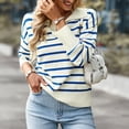 thumbnail image 4 of Suéter Tejido Jerseys de punto para mujer, blusa de punto informal de manga larga, suéter sencillo con cuello en V Ygjytge L Azul para Mujer, 4 of 8