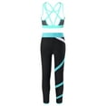 thumbnail image 2 of IEFIEL Girls U Neck Strappy Back Crop Top with Leggings Activewear Juniors Sports Gym Suit Jogging Running Outfit Geometric Black 6, 2 of 7