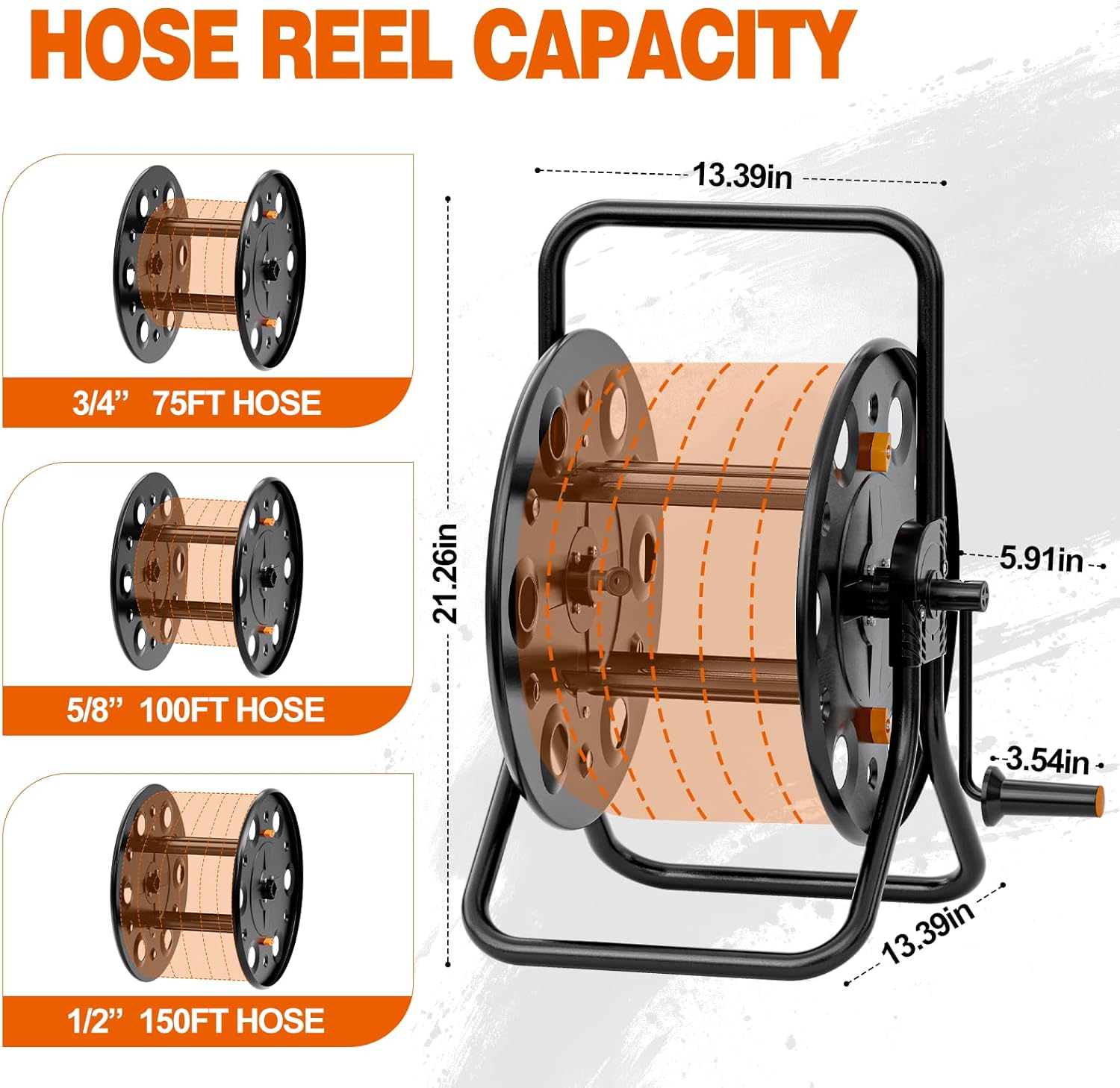 SPECILITE Metal Garden Hose Reel, UV Resistance Outdoor Floor Water Pipe Holder, Holds 100-150ft of Hose , for Outside, Irrigation, Cleaning