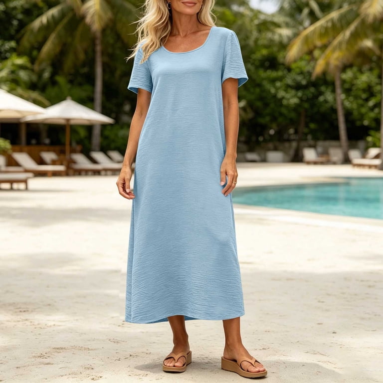 boho women's dresses Womens Dress Lantern 3/4 Sleeve Cute Tunics Casual Summer Travel Clothes Beach Vacation Outfits (Small,Blue,Small,Regular,Regular) at Amazon Clothing store Womens Size:Medium, US-8 line silhouette complements your Unique Vintage Wedding Dresses LTS Women's Tall Black