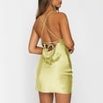 thumbnail image 4 of hotojiny Robes d'Été pour Femmes 2025 Satin Bretelles Spaghetti Mini Robe Unie Sans Manches Froncée Soyeuse Robes de Cocktail, 4 of 7