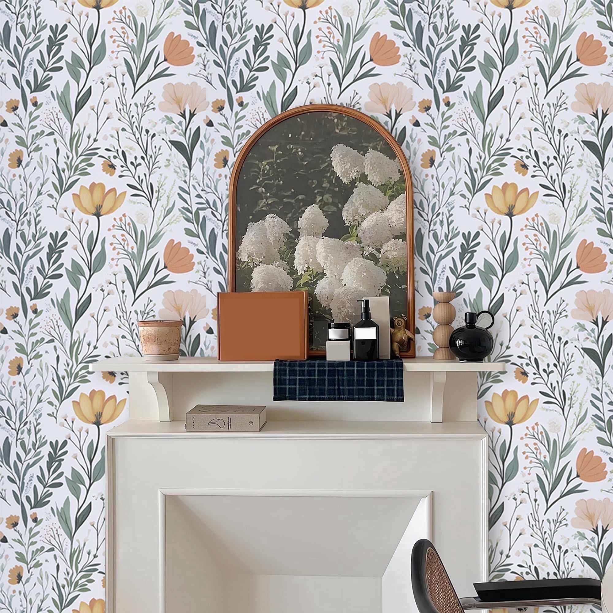 (4 pack) Abyssaly Floral Peel and Stick Wallpaper 17.5-in x 118-in Self-Adhesive Removable Flower Vinyl Paper for Home Decor