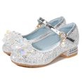 thumbnail image 7 of Toddler Little Kid Girls Dress Pumps Glitter Sequins Princess Flower Low Heels Party Show Dance Shoes Rhinestone Sandals Summer Beach Shoes Grey 6 Years-7 Years, 7 of 7