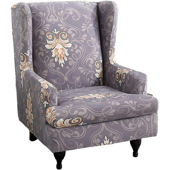 Printed Wing Chair Slipcovers 2 Piece Stretch Wingback Chair Cover Spandex Fabric Wingback Armchair Covers with Elastic Bottom for Living Room Bedroom Wingback Chair,12