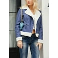thumbnail image 2 of Shearling Trim Zip-Up Long Sleeve Classic Aviator Jacket for Women Blue X-Large, 2 of 5