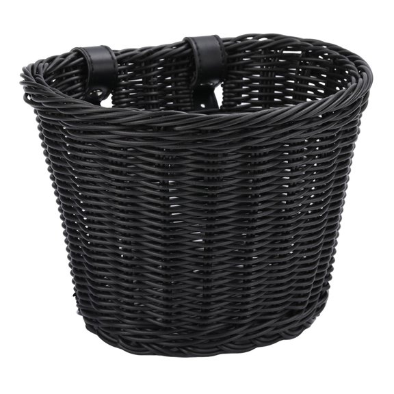 GJX Kids Scooter Basket,Stretchable Pe Wicker Design Scooter Front Basket for Kids,Breathable and Ventilated Structure Long-lasting Pu Straps with Retro Style Kids Skateboard Basket,Black