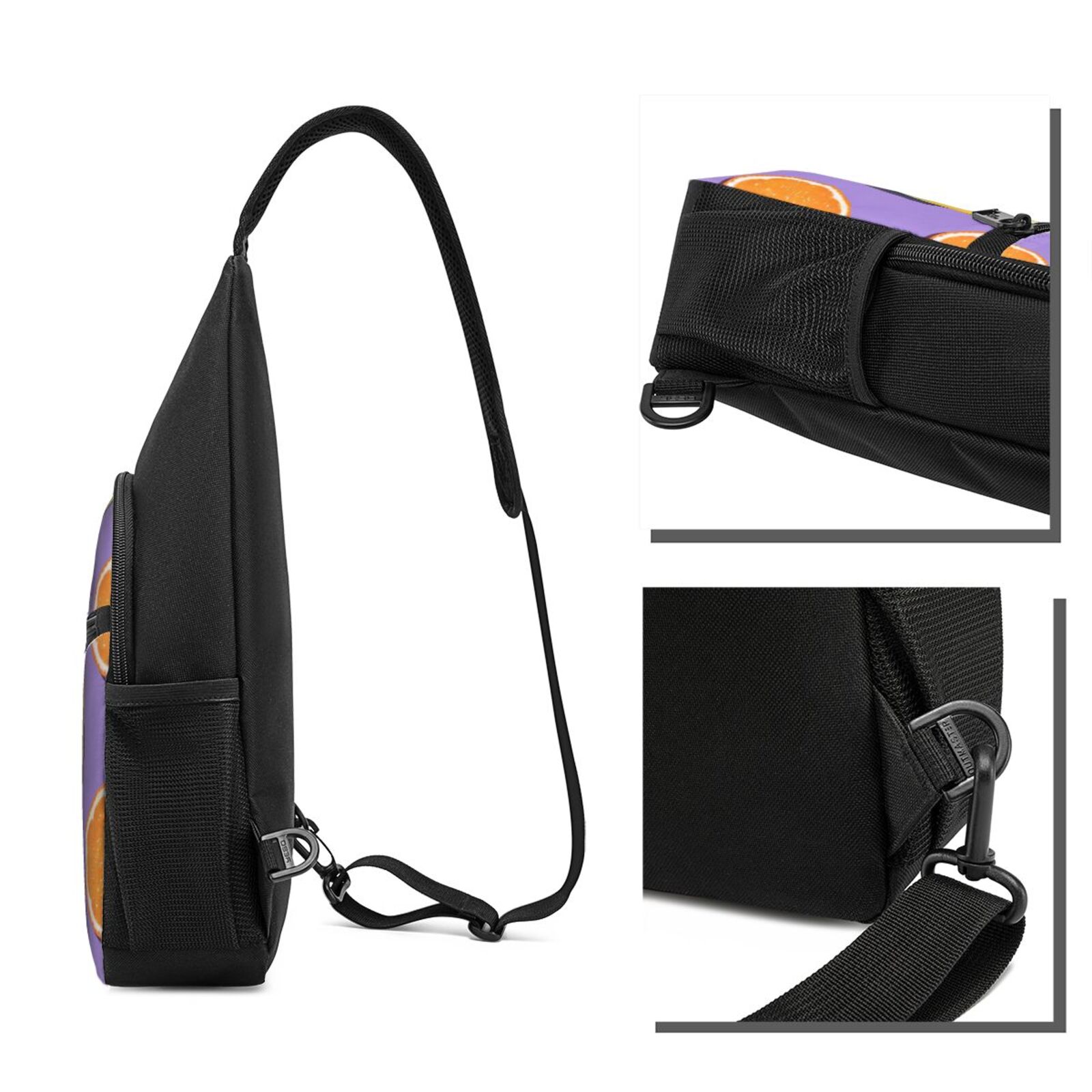 Xecao's Yellow Lemon And Orange Print Sling Bag: A Versatile Chest, Shoulder, and Crossbody Backpack for Casual Days Out, Perfect for Both Men and Women