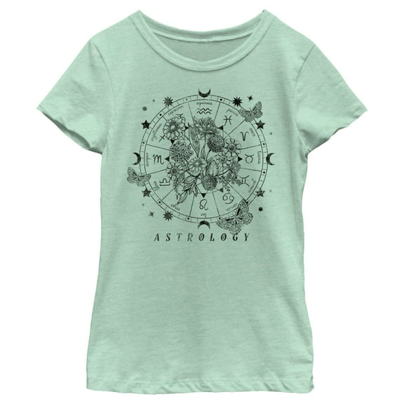 Girl's Lost Gods Astrology Decorative Wheel  Graphic Tee Mint X Large