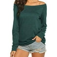thumbnail image 2 of Women'S Long Sleeve Boat Neck Off Shoulder Blouse Tops Green M, 2 of 8