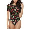 thumbnail image 2 of Uemuo Sweet Red Cherry Pattern Women's One Piece Short Sleeve Swimsuit Rash Guard Surfing Modest Quick-drying Swimsuit Beach Essentials-Small, 2 of 9