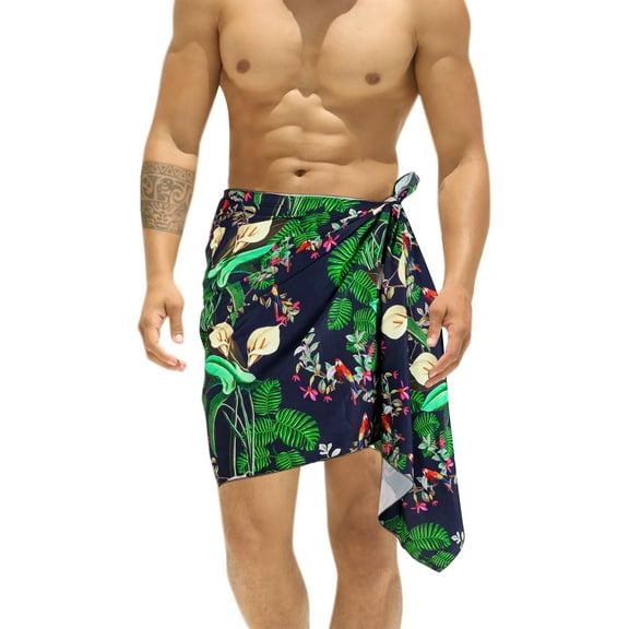 LA LEELA Men's Swimwear Pareo Beach Summer Short Sarong One Size Denim, Floral Vacation Holiday Party