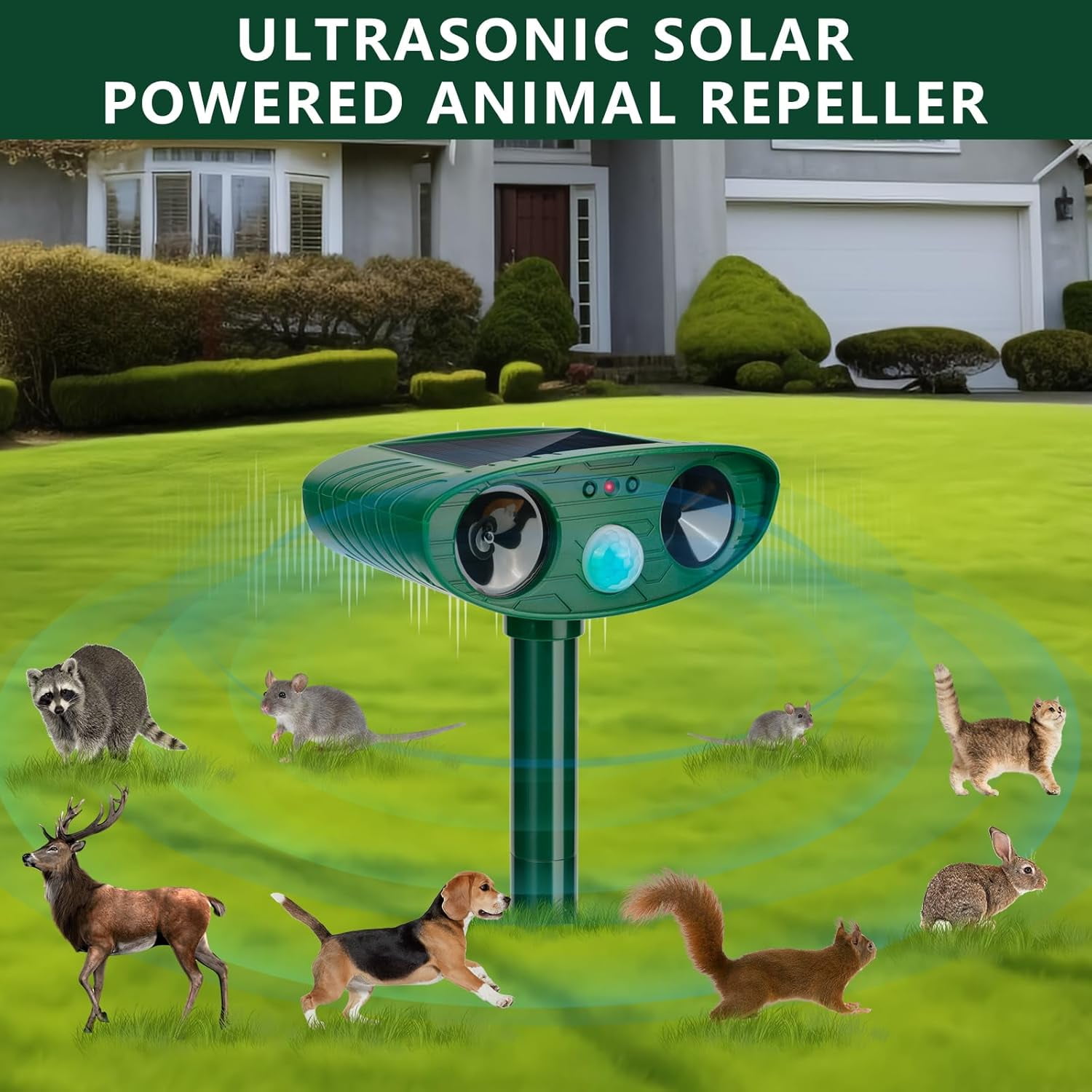 JINYI 4 Pack Ultrasonic Animal Repeller Cat Repellent Outdoor,Deer Repellent Devices Solar Animal Repeller to Scare Away Rabbit Raccoon Squirrel Skunk Repellent for Yard