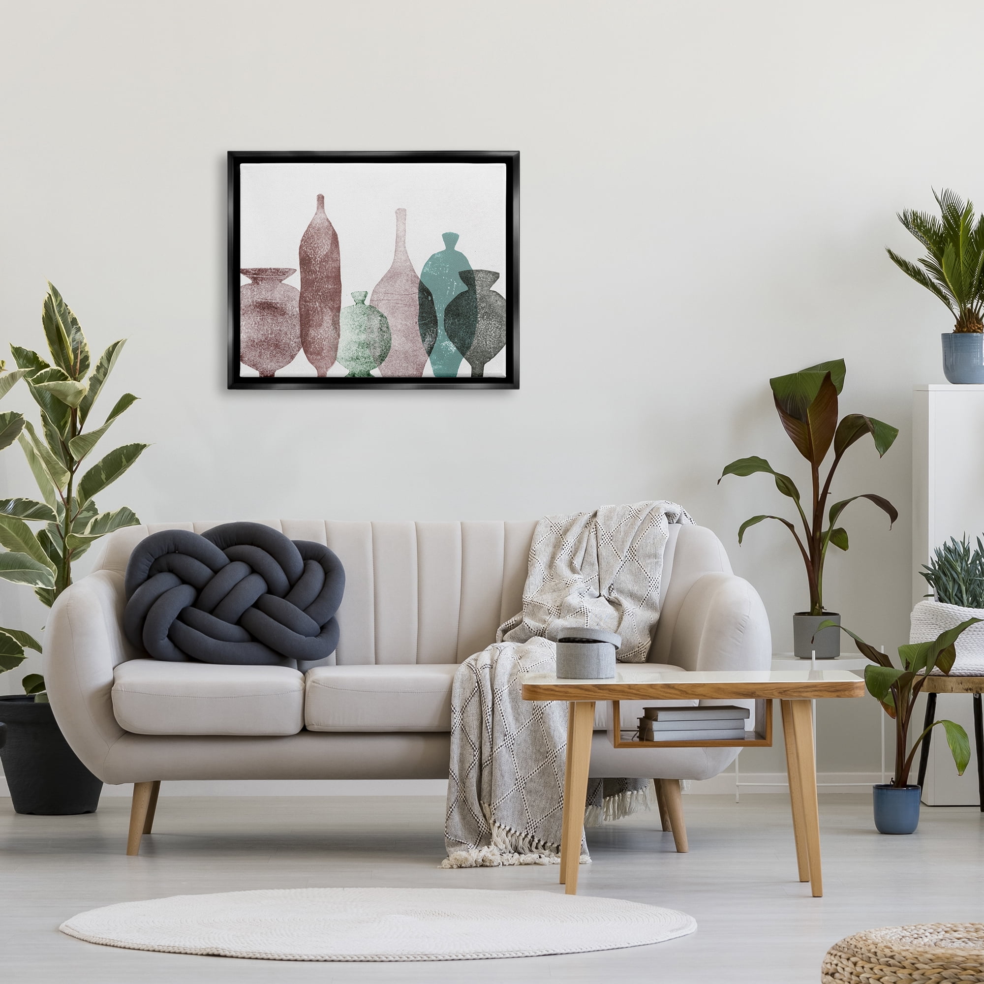 Stupell Industries Neutral Brown & Green Vases Abstract Painting Black Floater Framed Art Print Wall Art