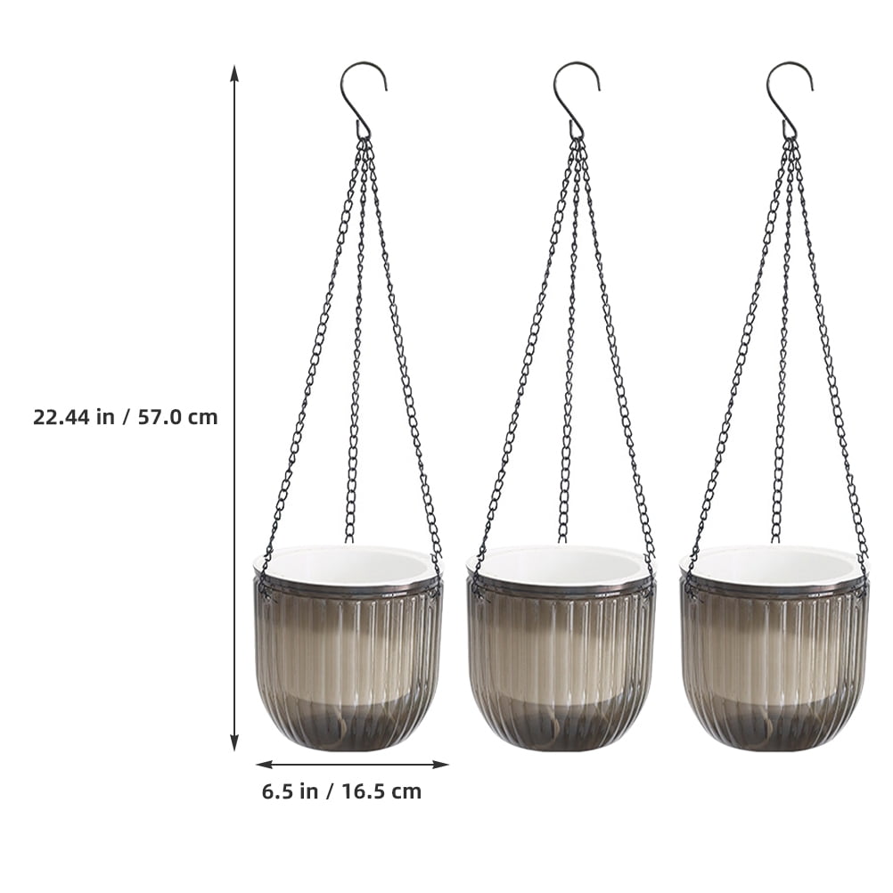OUNONA Set of 3 Grey Resin Hanging Flower Pots with Self Watering for Balcony and Garden Decoration