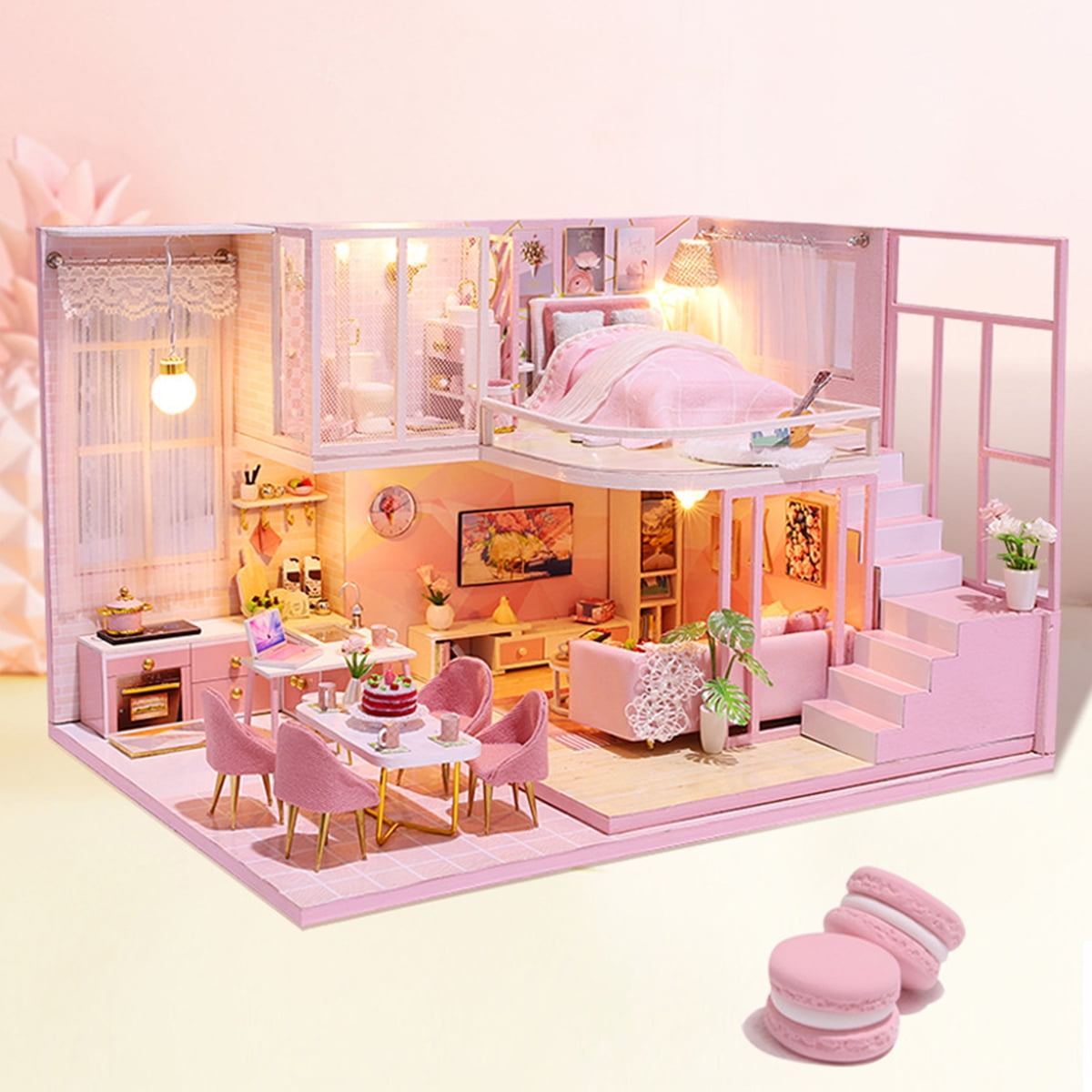 Details about   3D DIY Dollhouse Miniature Furniture Kit Wood LED Light Doll House Toy Kid Gift 