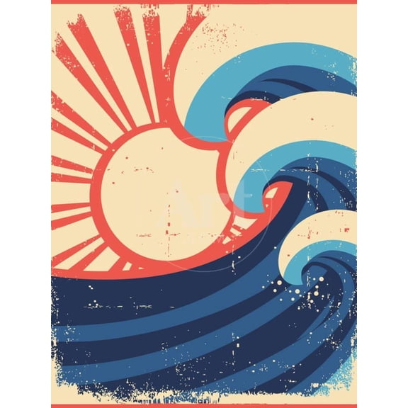 Sea Waves PosterGrunge Illustration Of Sea Landscape, Unframed Art Print Wall Art by GeraKTV Sold by Art.Com