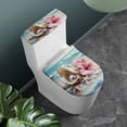 thumbnail image 2 of HELLHERO Seashell Pearl and Hibiscus Keep Dust Stain Elastic Fabric Toilet Top Cover Set, Fits All Toilet Shapes, Soft 17"x21" Elastic Edge, Easy Care, 2 of 7