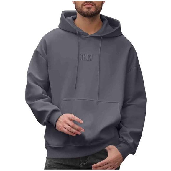 LNWUY Mens Fall Hooded Sweatshirt Winter Casual Long Sleeve Fleece Hoodies Drawstring Workout Pullover with Pocket Gray M