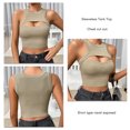 thumbnail image 3 of Camiseta sin mangas con corte informal para mujer, Top ajustado sin mangas de punto acanalado con cuello redondo para verano, 3 of 6