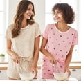 thumbnail image 3 of PatPat Women Pajamas Lounge Sets 2 Piece Short Sleeve Top and Shorts Cute Loungewear Home Sleep Wear Outfits Sets with Drawstring Pockets, Light Pink, XXL, 3 of 14