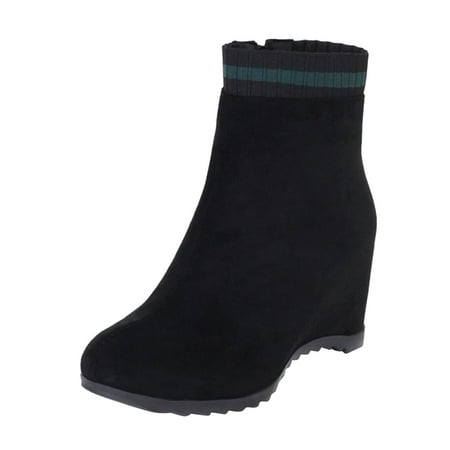 

adviicd Nine Womens Boots Ladies Fashion Solid Color Flock Side Zipper Wedge Heel Inner Booster Short Boots