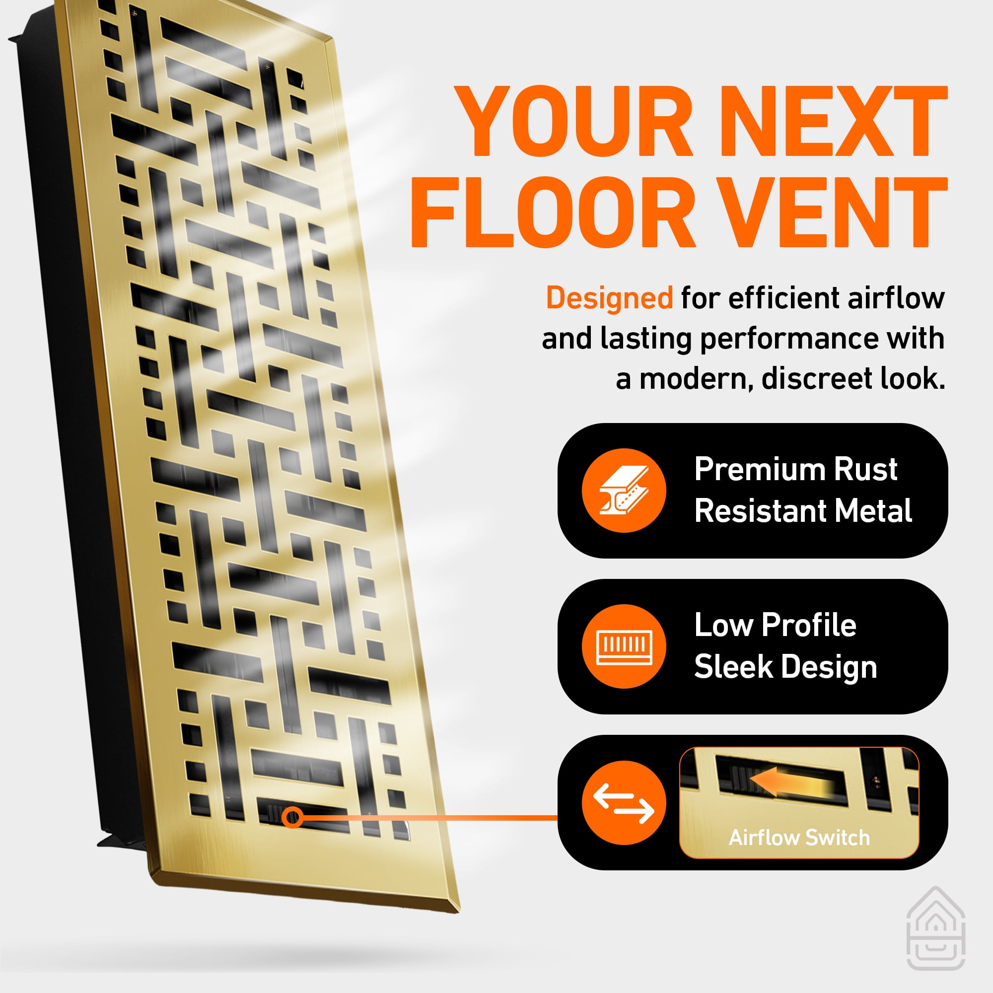 4x12 Floor Vent Covers Floor Register with Mesh Cover Trap, Heat and Air, Walkable Metal Floor Register for HVAC Duct, Basketweave, Polished Brass